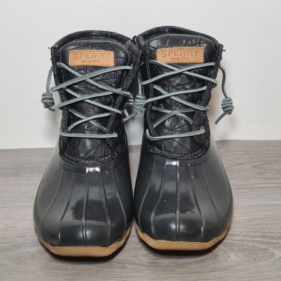 Sperry Duck Boots Quilted Side Zip Women’s 7.5 Black Rain Snow Boot STS 82682 - Picture 1 of 7